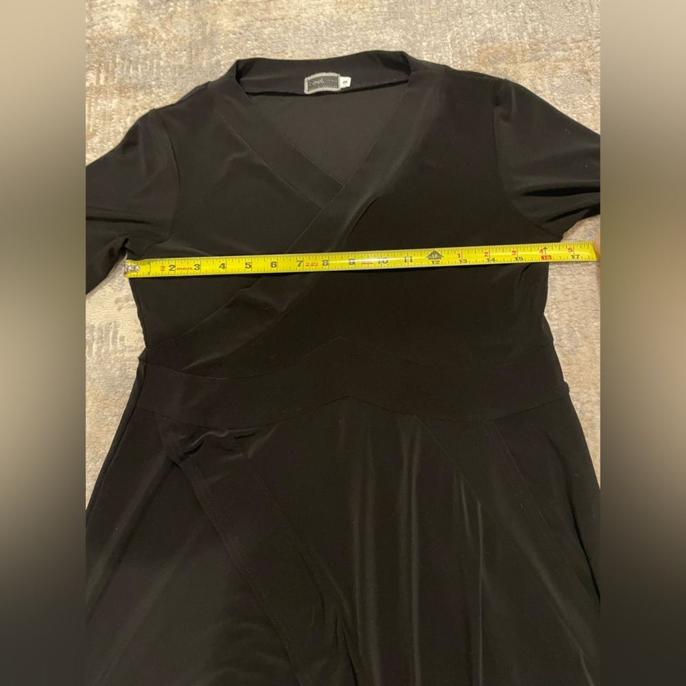 Sympli The Best Cross Wrap Black Asymmetrical Dress 3/4 Sleeve Stretchy Size 8 - Picture 7 of 10
